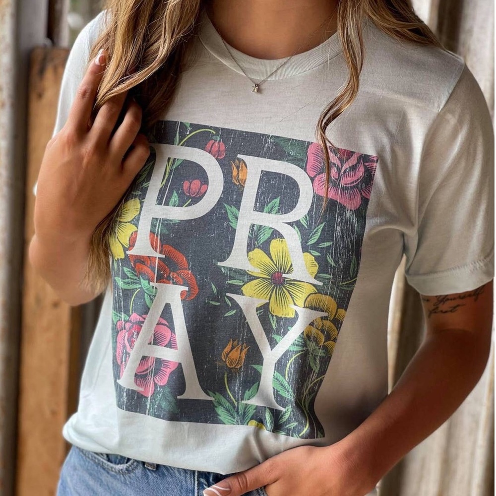 Floral Ice Blue Pray Graphic Tee